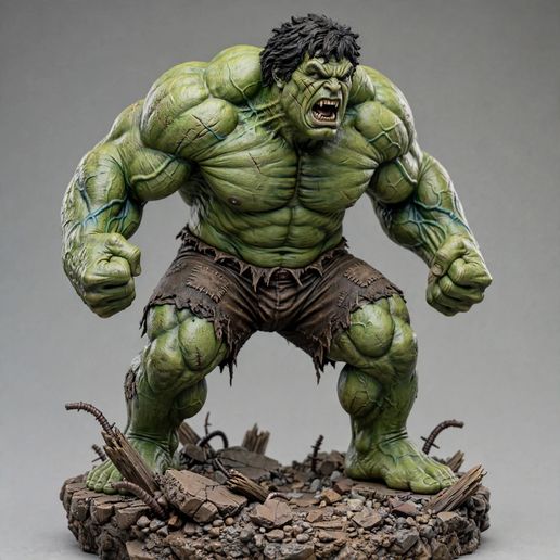 Hulk - Green Muscle Titan, Incredible Hulk Style Superhero Figure, Angry Brute Statue, Raging Green Monster, 3D Printable Sculpture, Comic Collectible, Diorama Rubble Base, Perfect Gamer Gift, Resin Print STL