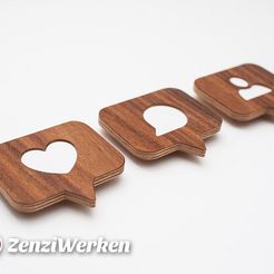 23a362bb9b5016003b544151a5b65591_display_large.jpg Fichier STL gratuit Insignes en bois véritable Like/Comment/Follower Badges cnc/laser・Objet pour imprimante 3D à télécharger