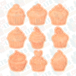 Cupcake-cookie-cutter-set-of-9.png 3D file Cupcake cookie cutter set of 9 *・3D printing model to download