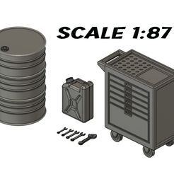 Kit-Tools-00.jpg Файл 3D 1-87 Масштабная модель железной дороги Диорама Инструмент Канистра Бочка・Модель для загрузки и 3D-печати