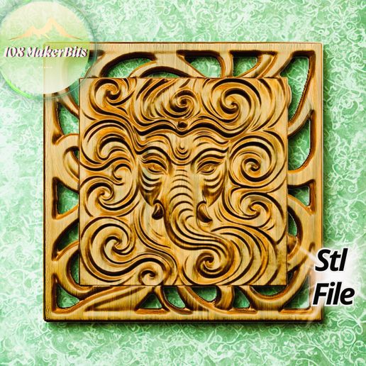 uno.jpg Sri Ganesha Swirls Bas-Relief pour bois CNC router et impression 3D. Relief de l'œuvre ouverte. Modèle de routeur CNC pour le bois.