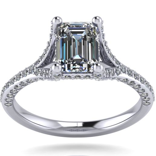 EMERALD CUT ENGAGEMENT RING - DIAMOND PLATED SHANK / SHOULDERS - VARIOUS STONE SIZES 3D model