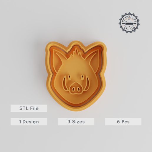 product_5540-01_main.jpg Cute Boar Cookie Cutter & Stamp Set, Animal Design, Perfect for Fondant, S/M/L Sizes, Forest Swine Collection