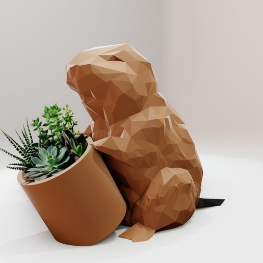 Biber halten Korb niedrig Poly Pflanzer Kaktus Blume Vase Topf STL  Datei fr 3D-DruckCults