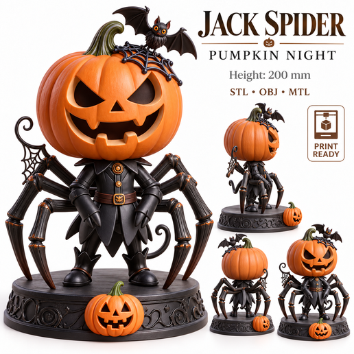 JACK SPIDER – PUMPKIN NIGHT | HALLOWEEN PUMPKIN SPIDER 3D PRINT FIGURE