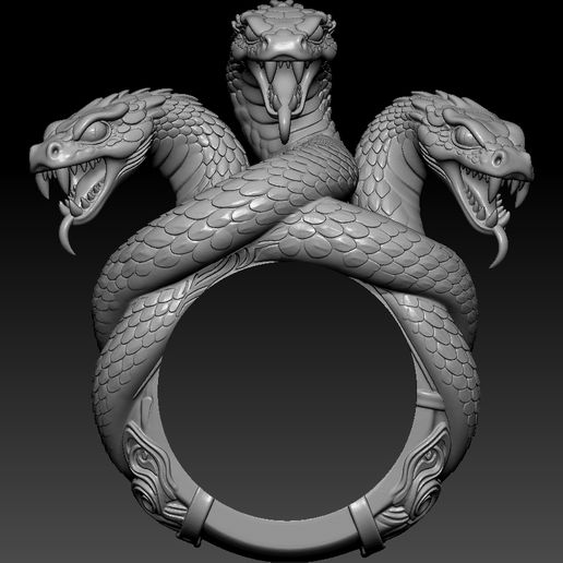 Three-headed snake ring