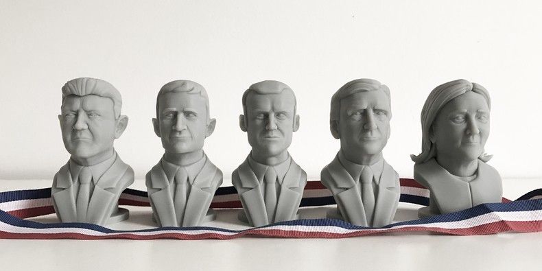 3d print the candidates of the french presidential. Cults offers you free 3d files of political personalities busts!