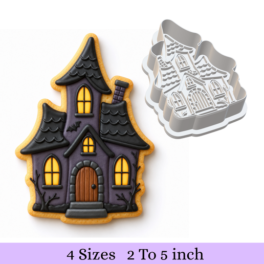Haunted House Cookie Cutter + Stamp – 4 Sizes