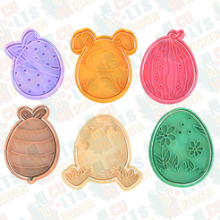 Easter-cute-eggs-cookie-cutter-set-of-6.png Fichier 3D Jeu de 6 moules à biscuits pour les œufs de Pâques・Modèle imprimable en 3D à télécharger
