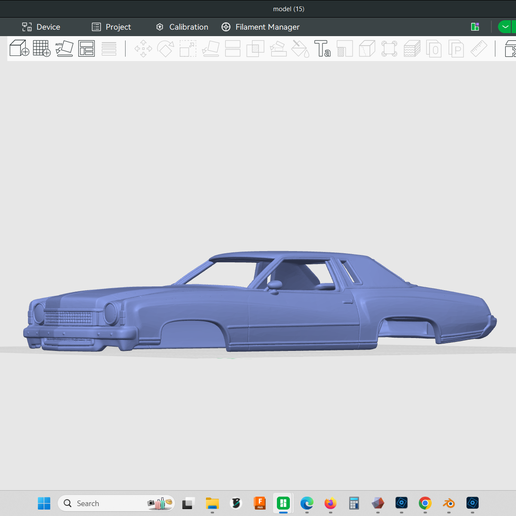 1973 Chevrolet Monte Carlo Landau car model, 1/24 true scale, scalable o size desired, stl fil, 3d print, slot car, rc car, hollow body shell