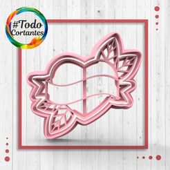 3870-Corazón-con-cinta-y-hojas.106.jpg STL file Heart cutter with ribbon・3D printable design to download