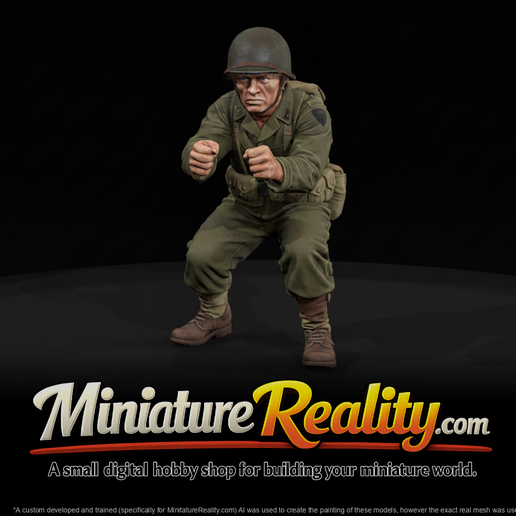 WWII US Army Machine Gun Assistant Squatting