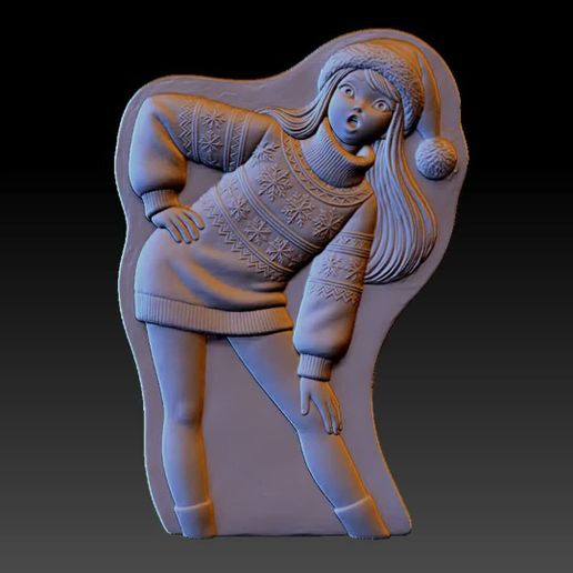 Christmas Sweater Woman Relief STL | Deep & Shallow Set
