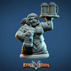Dwarven_Female_Bartender_01.jpg Archivo STL Miniaturas de camarera enana - preinstaladas・Idea de impresión 3D para descargar