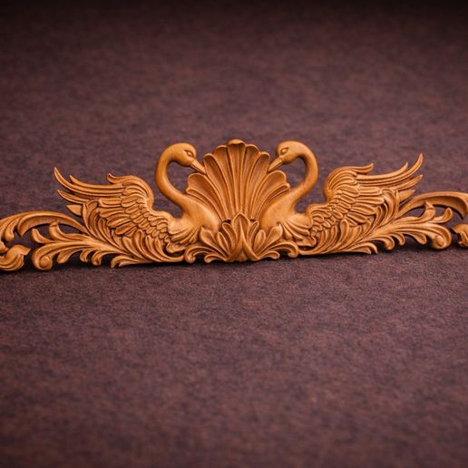 Baroque Swan Crown Ornament STL | CNC Furniture Crest Relief File
