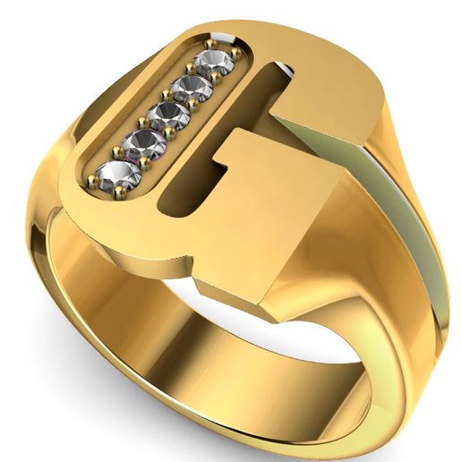 Seal ring with letter G with gems of 2 mm each. 3D model