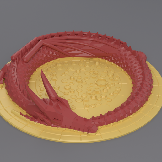 Sleeping Dragon Dice Tray - Scaled Dragon Curled Round Its Hoard: 650 Scales, Folded Wings, Coins and Crown - No Supports