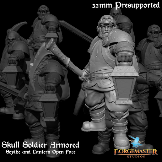 3d File Skull Soldier Armored Scythe And Lantern Open Face・3d Print 