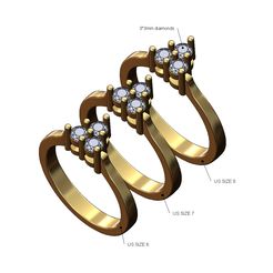 Tri-diamond-pinched-shank-ring-size6-7-8-00.jpg STL file Crown cluster pinched shank diamond ring Us sizes 6 7 8 3D print model・3D printer model to download