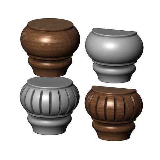 Traditional Round Reeded Bun Foot 3D print model - 3D model önizlemesi