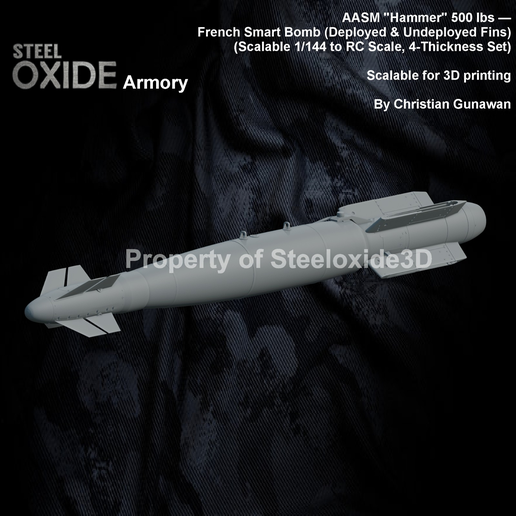 AASM "Hammer" 500 lbs — French Smart Bomb (Deployed & Undeployed Fins) (Scalable 1/144 to RC Scale, 4-Thickness Set)