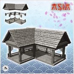 1-PREM.jpg STL file Oriental sew building with mesh pattern (1) - Medieval Asia Feudal Asian Traditionnal Ninja Oriental・3D printable model to download