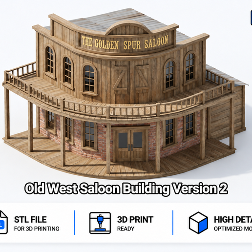 Old West Saloon Building V2 | 3D Print STL File
