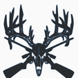 Deer-skull-and-guns-crossed.png 2D Hirschschädel mit Gewehren Wandbehang