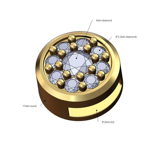 Round diamond cluster bracelet slider 3D print model 3D model