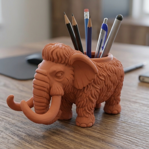 Cute Mammoth Pencil Holder & Mini Planter - Detailed Animal Desk Accessory