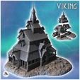 1-PREM.jpg Large Scandinavian stave church with bell tower and gable roof (Borgund stavkyrkje inspired) (15) - North Northern Norse Nordic Saga 28mm 15mm Medieval Dark Age
