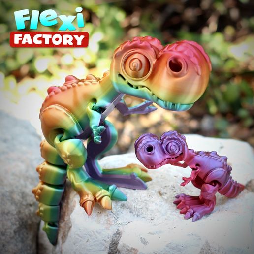 Flexi-Factory-Dan-Sopala-T-Rex-02.jpg STL file Cute Flexi Print-in-Place T-Rex Dinosaur・3D printer design to download, FlexiFactory