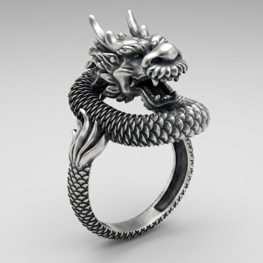 Mythical Dragon Tail Wrap Signet Ring