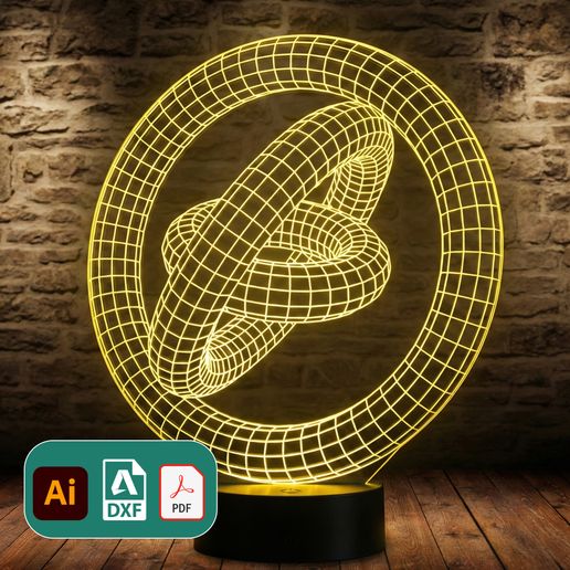 Infinity Knot Optical Illusion LED Lamp Laser Cut File | Geometric Acrylic Engraving Design | AI DXF PDF Commercial Use