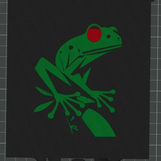 Tree-Frog-BBL-Siloutte-Sliced.jpg Desenho de uma rã no cartão Tampa de caixa com desenho de uma rã modelado para facilitar a pintura no software