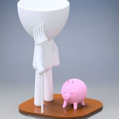 ROBERTrastrillo3.jpg STL file Robert Pot Farmer with pig.・Model to download and 3D print