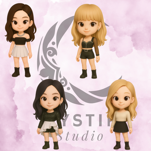 👾 Pack BLACKPINK chibi 3D - Coleção completa (Jisoo, Jennie, Rosé