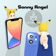 Sonny-Angel-Pikachu-on-PHONE.jpg Пикачу Санни Ангел Хипперс - Покемон - Украшение для телефона/ноутбука - Санни Ангелы