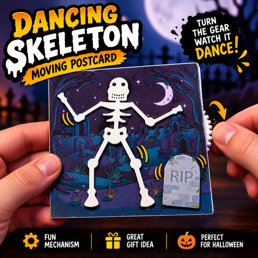 Dancing Skeleton Moving Postcard