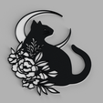 1.png Cat with Moon and Flowers - Kitten Wall Picture