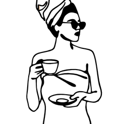 vb12.png Line art chica con café, wall art chica con café, 2d art chica con café