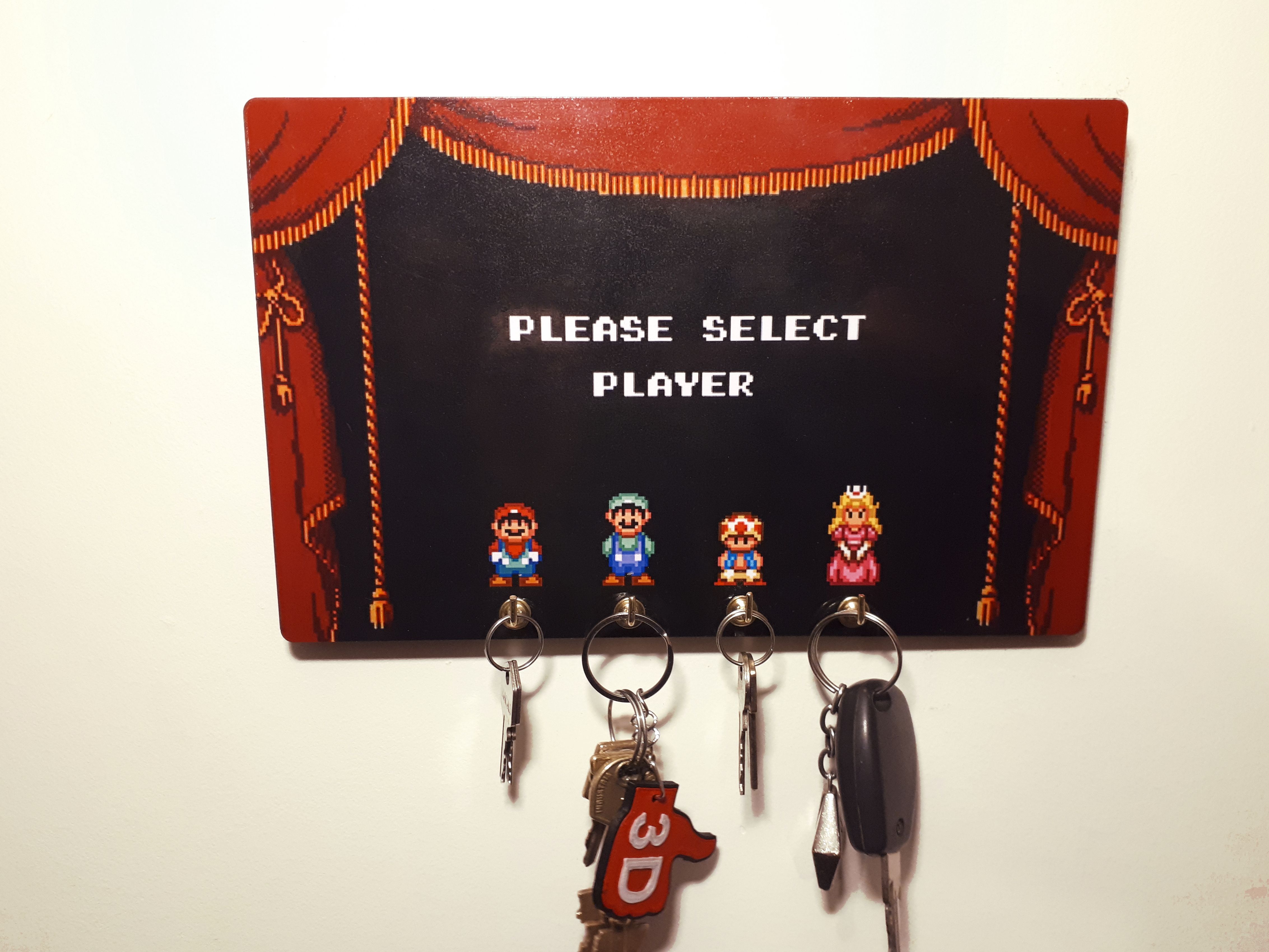 2 Player Select Key Holder Keys Organizer Hanger Wall Mount Super Mario Bros 