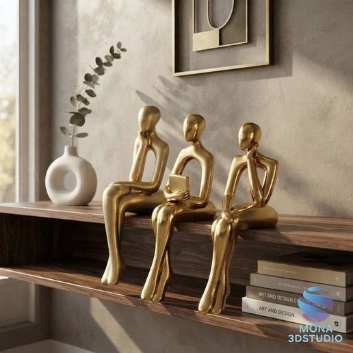 Modern Minimalist Shelf Sitter Statues - Set of 3 Sitting Human Figures Home Decor