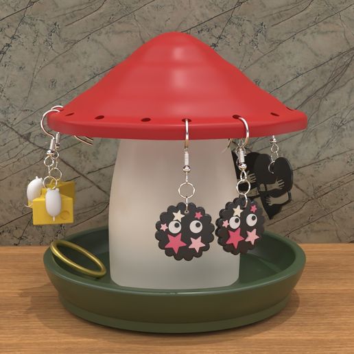 Tiny Mushroom Earring Holder 3D model preview