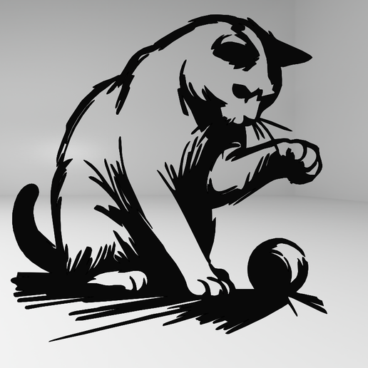 cat playing with yarn ball drawing