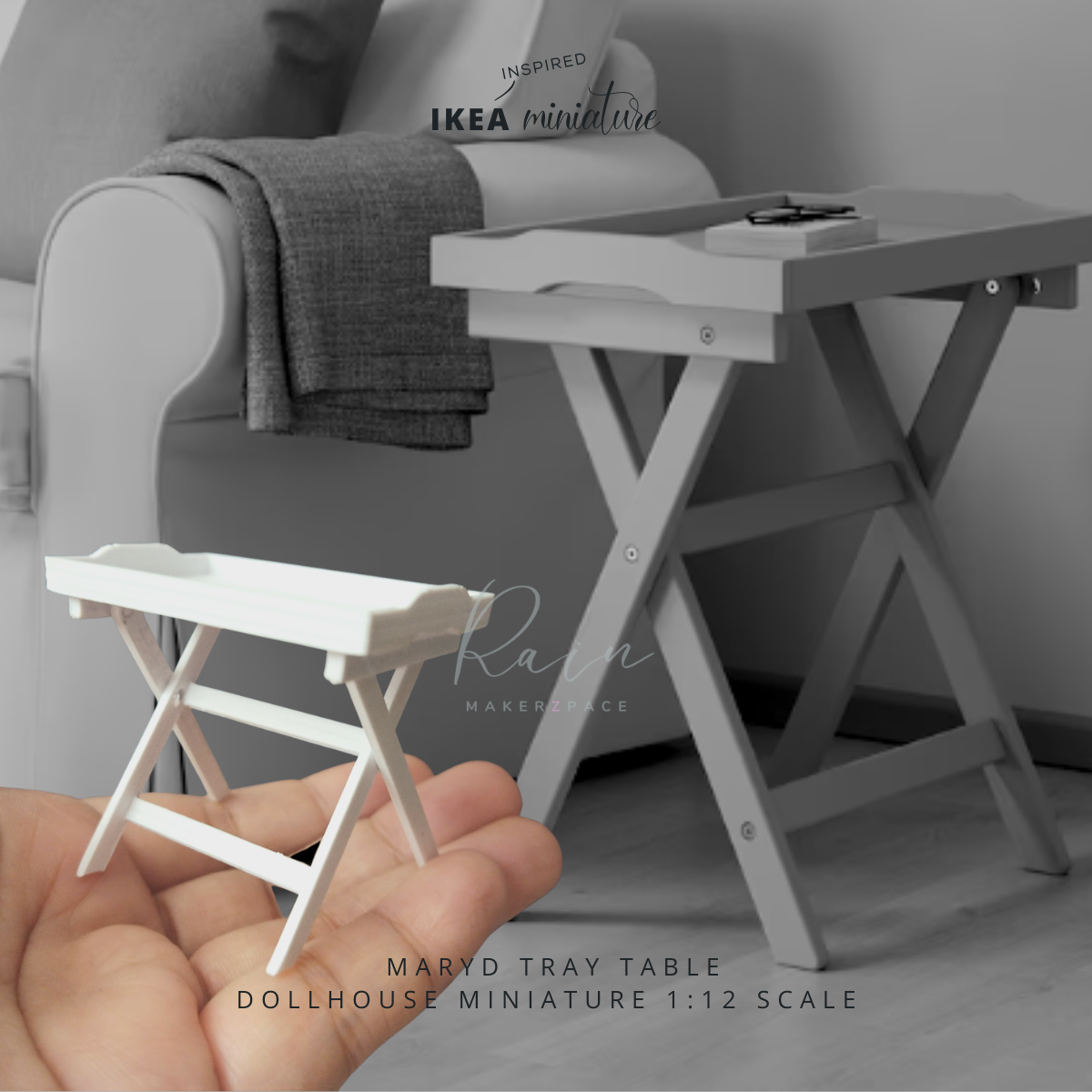 D TpRiARYS eASEge re MINIATURE 1:12 SCALE STL file Table, Miniature IKEA-INSPIRED MARYD Tray table for 1:12 Dollhouse・3D print design to download, RAIN