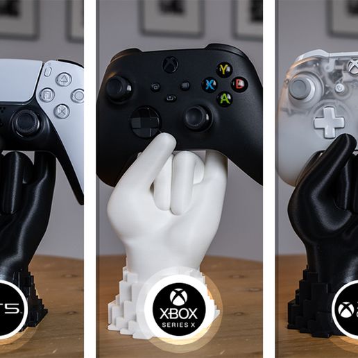 Montage.jpg Download STL file Hand Controller Holder Stand PS5 / Xbox Series / Xbox One • 3D printing template, Holoprops