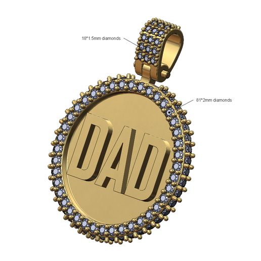 Dad diamond round iced pendant with bail 3D print model 3D model