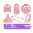 Set-6-Hippie-cookie-cutters-files.png SET of 6 cookie cutters STL Files of Hippie theme
