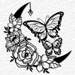 project_20230509_1653040-01.png Archivo STL mariposa flor luna arte de la pared floral decoración de la pared 2d arte・Plan de impresión en 3D para descargar
